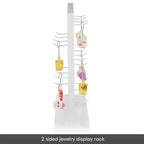 Ikee Design 5 Tiers Free Assemble Wooden Jewelry Display Rack with 20 Removable Metal Hooks,Earring Card Display Stand,Jewelry Organizer,Bracelet Organizer,Keychain Display Stand,Wash White - color: 7) Wash White w/White Hook