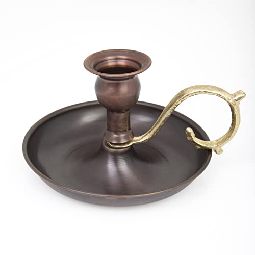 Copper Handmade Candle Holder for Rustic Home Decor with Handle Metal Candle Holders for Pillar Candles Gothic Decor Candlestick Holders (Oxide) - color: Oxide