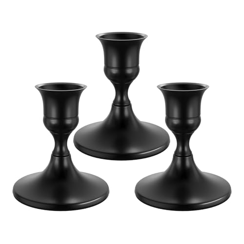 zeochyni Black Taper Candle Holders Set of 3, Vintage Metal Candlestick Holders for Dinner Room Table Centerpiece or Mantel Wedding Party Decor - color: Black, size: Set of 3