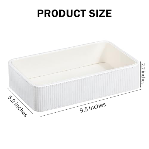 PU Leather Valet Tray Organizer, Small Nightstand Organizer Bedside Desktop Storage for Womens and Men, Perfume Trinket Catchall Vanity Tray for Key Watch Wallet (White, Rectangular) - color: White