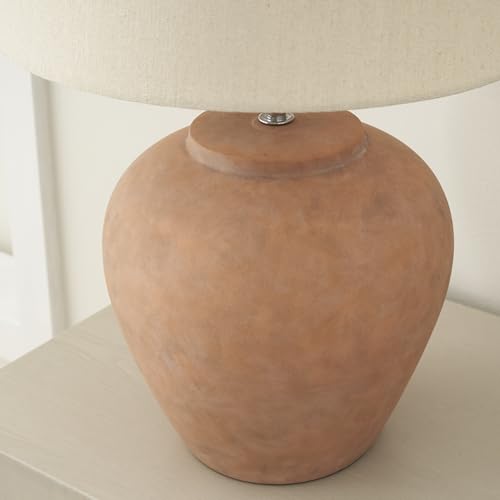 Nourison Home 20" Rustic Terracotta Ceramic Table Lamp with Fabric Shade, Bedside Nightstand Lamp for Bedroom, Living Room, Entryway - color: Terracotta