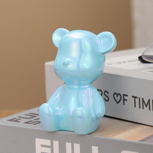 Small Bear Figurines Animal Sculpture Home Décor for Living Room Bedroom Office Statues Desktop Cabinets Tabletop Decor for Women Mom Birthday Gift(Blue) - color: Blue