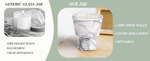 Scented Candle in Handmade Marble Container |1 Set | Soy Wax | Non-Toxic | Reusable Stone Jar | Story of Stone | Distinctive Gift. Natural Spring Aromatherapy for Women & Men - color: Fressia&Marble container