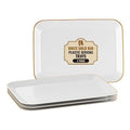 R-kay 3 Pack Plastic Serving Trays for Party - White and Gold Tray 8 by 11 in Heavy Duty Dessert Food Rectangular Premium Platters - color: White and Gold Rim