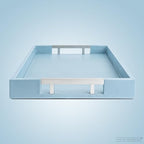 Modern 17.5"x12" Rectangle Baby Light Blue Glossy Shagreen Faux Leather Decorative Tray Ottoman Coffee Table Perfume Living Room Kitchen Serving Tray with Silver Metal Handles by Home Redefined - color: Baby Blue/Silver