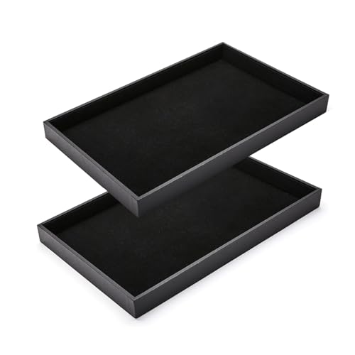 2Pcs Black Velvet Stackable Jewelry Tray Showcase Display Earring Necklace Bracelet Rings Organizer…