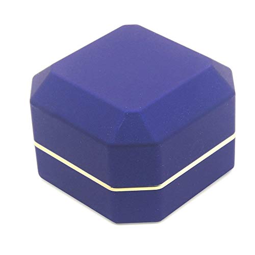 Luxury Ring Box, Square Velvet Wedding Ring Case Jewelry Gift Box with LED Light for Proposal Engagement Wedding, Blue - color: Blue, size: Ring Box