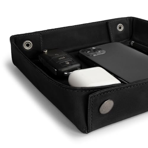 Hide & Drink, Leather Catchall Change Keys Coins Jewels Box Tray Big Storage, Handmade - Charcoal Black - color: Charcoal Black