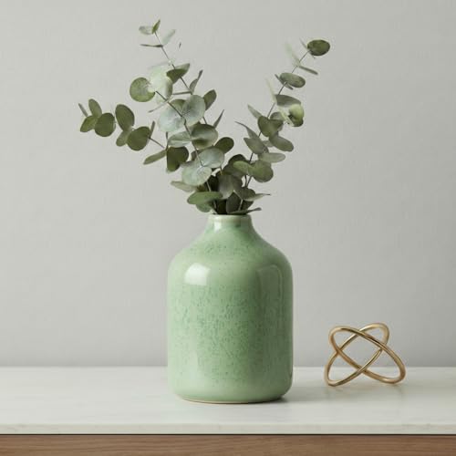 Sunddo Ceramic Flower Vase, 5 Inch Small Cute Green Vase for Centerpieces, Modern Farmhouse Bottle for Living Room, Table, Book Shelf, Window Sill, Bedroom, Office Desk Decor - color: Green, size: 5 inch
