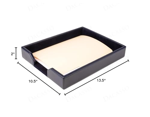 Dacasso Navy Blue Bonded Leather Luxury Letter Tray Holder & Paper Organizer for Desk - Executive Desk Decor & Office Organization Essential - color: Navy Blue, size: 13.5" x 10.5" x 2"