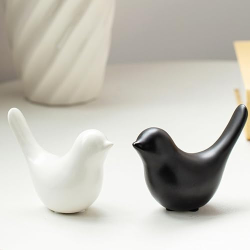 2 Pieces Decor Ceramic Bird Figurines Small Bird Statues Home Decor Modern Style Figurine Decor for Living Room,Bedroom,Desk,Bookshelf,Shelf,Coffee Table, Fireplace Mantel (White) - color: White