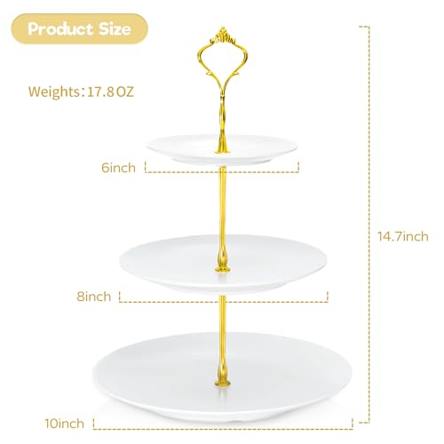 Lucky Will White Tiered Dessert Serving Tray for Kid's Party Supplies Favors 3 Tier Cupcake Cake Stand for Birthday Tea Afternoon Halloween Christmas Candy Bar - color: White