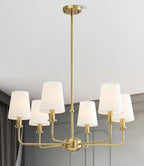 6-Light Brushed Gold Pendant Chandelier with Fabric Shades, E12 Base - Farmhouse & Industrial Style for Kitchen, Living Room, Dining Room, or Bedroom Lighting - color: 6 Light+Brushed Gold
