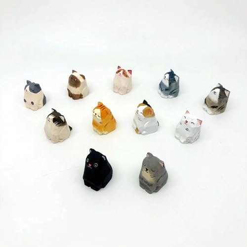 Wooden Cat Figurines Sculpture Statue Lovely Small Carved Orange Cat Statue Handmade Wood Kitten Art Carving Work for Home Office Decoration (Black Brown Cat) - color: Black Brown Cat