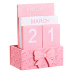AceOrbit Pink Bow Wood Block Perpetual Calendar Coquettish Desk Decor Cute Month Week Date Display Decorative Block Calendar for Women Office Home Desk Gift for Women - style: Pink Bow