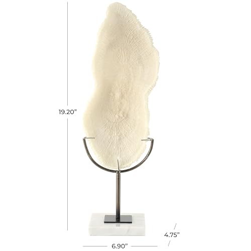 Deco 79 Polystone Coral Decorative Sculpture Abstract Textured Home Decor Statue with Gray Stand and Acrylic Base, Accent Figurine 7" x 5" x 19", Cream - size: 7" x 5" x 19"