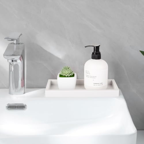 Small Silicone Bathroom Vanity Tray Rectangle Soap and Sponge Holder Kitchen Sink Organizer for Scrubber, Lotion Bottles, Perfume, Jewelry, Candle, Key Trinket Ring, White - color: White, size: 7.9" x 4.0"
