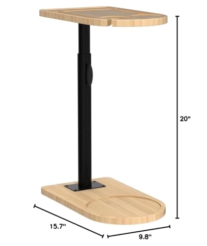 YUHFERA 360° Rotatable Sofa Tray Table for Couch Arm - Height Adjustable End Table for Bed or Chair with Phone & Tablet Slots, TV Tray Table, Side Table Tray for Small Spaces（Bamboo,Arc） - color: Natural