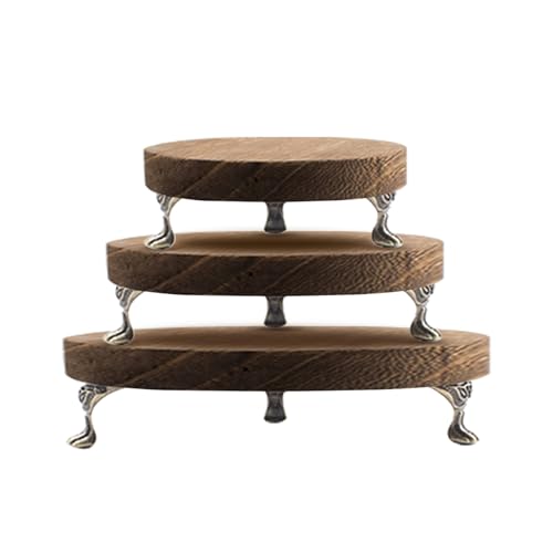 3 PCS Wooden Display Riser for Display Wood Risers for Decor and Organizer Round Display Stand Farmhouse Rustic Decor Risers Wood Riser Pedestal Stand for Candles Plants Cups (Brown, 8/6/4 Inch)