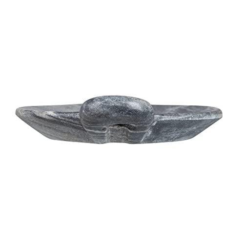 Hand-Carved Marble Dish with Handle, Grey - color: Gray, size: 5" x 4"