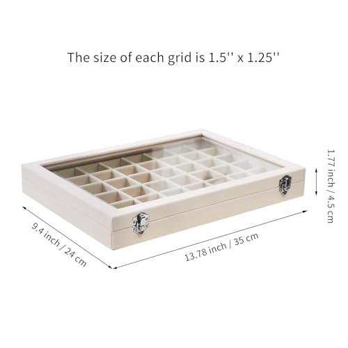 Stratalife Jewelry Organizer 48 Grid Jewelry Trays with Dust-proof Lid Velvet Earring Organizer Ring Holder Accessories Box Necklaces Earrings Storage for Women Drawers Cream - color: Beige, size: 48 Grid