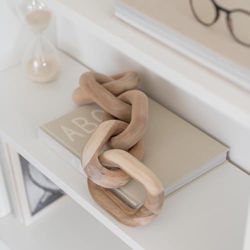 PEAKOLY Book Shelf Decor Items - Acacia Wood Chain Link Decor, Coffee Table Accessories, Bookshelf Decors, Sculpture for Shelves, Wooden Decorative Objects, Link Ornament, Living Room Accents