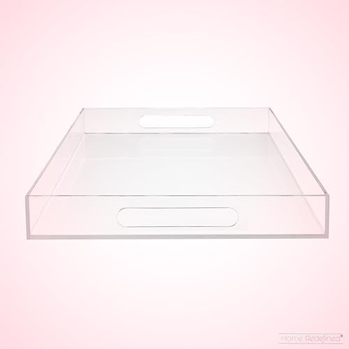 Modern Elegant 16"x12" Rectangle Acrylic Lucite Plastic Decorative Tray Clear Serving Tray with Clear Handles Food Fruit Display Makeup Perfume Storage for All Occasion's By Home Redefined - color: Clear