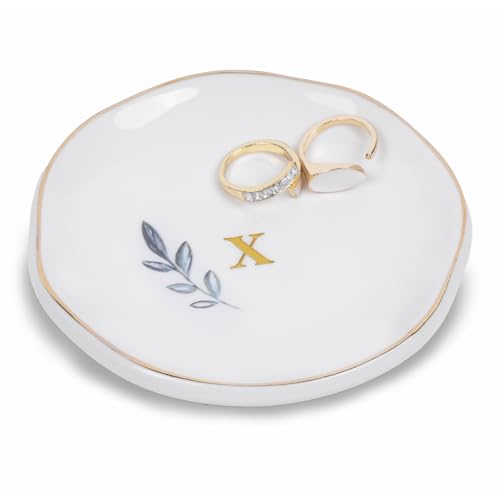 Personalized Ceramic Ring Dish, Initial Jewelry Tray for Rings, Earrings, Necklaces & Bracelets, Gift for Engagements, Birthdays, Holidays, Mom, Sister, Bridesmaid, Bride-to-Be, 4" Ring Plate - color: X