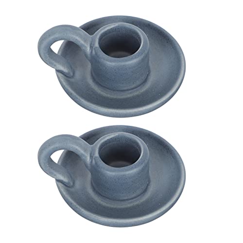 DOITOOL 2Pcs Ceramic Candle Holder Candlestick Holder with Handle, Taper Candle Stand Candlelight Stand Holder Decorative Candle Display Holder for Desktop Dining Room Home Decoration Display (Blue) - color: Blue