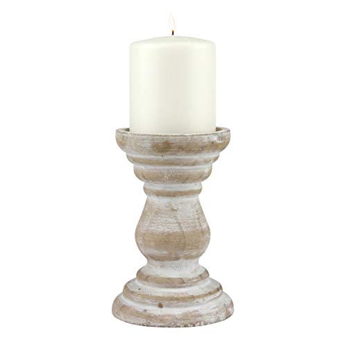 Stonebriar Antique White Wooden Pillar Candle Holder, Vintage Seaside Pillar Stand for Dining Table Centerpiece, Coffee Table, Mantel, Or Any Table Top, Medium - color: Off White, size: 6 inches