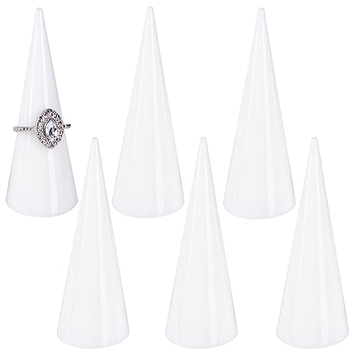 AUEAR, 6 Pack Acrylic Ring Holder Cone Display Jewlery Stands Finger Rings Showcase Stand for Jewelry (White) - color: White, size: 6 Pack