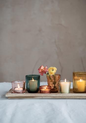 Creative Co-Op Round Glass Votive Holders on Wood Tray, Yellows & Greens, Set of 9 - color: Yellow/Green