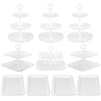 Pack of 10 NWK Cake Stand Set, with 3 x Two-Tier and 3 x Three-Tier Cupcake Stands, 4 x Appetizer Trays, 1 x Tablecloth for Birthday Bridal Baby Shower Party (White) - color: White