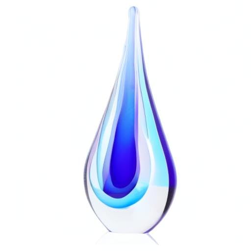 DOVDOV Blown Glass Sculpture, Blue Glass Art Collectible Statue, Unique Teardrop Ornament, Suitable for Office, Bookshelf, Dressing Table, Living Room Coffee Table, or Mantelpiece Display. - color: B