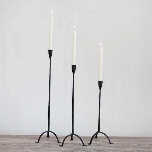 Creative Co-Op 16" H Hand-Forged Cast Metal Footed Taper Holder, Black