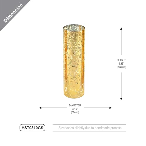 WGVI Hurricane Candle Holder Sleeve, W: 3", Ht: 10", Gold Speckled Glass Cylinder Open Both Ends, Chimney Tube Shade, 1 Piece - size: 3x10"H