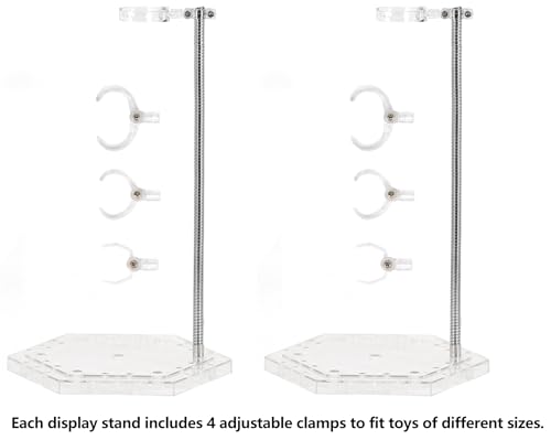 Action Figure Stand with Adjustable Metal Support Arm, Action Figure Display Holder Stand Base Compatible with HG RG SD SHF Gundam 1/144 Toy with Screwdriver (2Pcs Clear) - color: 2Pcs Clear