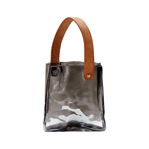 Handmade Leather - Handle Handbag - Style Glass Vase - Simple Elegance for Your Space (Gray) - color: Gray