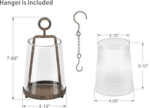 4" Wide Modern Farmhouse Metal Hurricane Candle Holder with Handmade Sturdy Glass Sleeve in Rustic Brown for 2" Pillar Candle & Plants, Glass Hurricane Lantern, Industrial, Minimalistic - color: Brown, size: 4"x7.5"