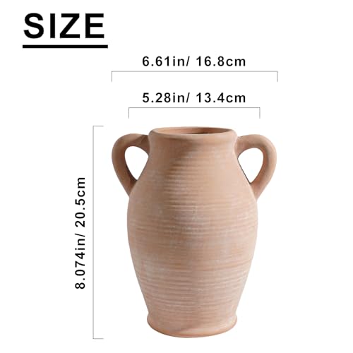 Sunddo Terracotta Vase with 2 Handles, 8 inch Rustic Ceramic Vase, Farmhouse Decor, Table Living Room Bedroom Fireplace Decor - color: Rustic Terra - 8, size: 8 Inch