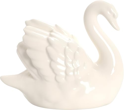 Ceramic Swan Figurine - Modern Minimalist Porcelain Statue Art Decor, Knick Knacks Home Decor for Living Room, Office, Desk, Shelf Decoration (White) - color: White