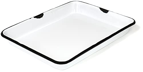 Red Co. 11 x 9 Enamelware Metal Classic 2 Quart Rectangular Serving Tray, Distressed White/Black Rim - color: Distressed White/Black Rim