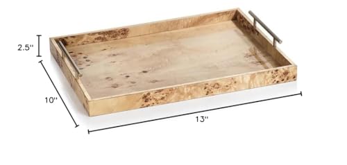 Zodax Leiden Burl Wood Design Rectangular Tray with Gold Handles (Large Rectangle)