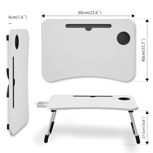 Lap Desk Bed Trays for Eating and Laptops Breakfast in Bed Tray for Sofa/Couch/Study/Reading/Writing with Cup Holder/Drawer On Low Sitting Floor Large Portable Foldable (White) - color: White