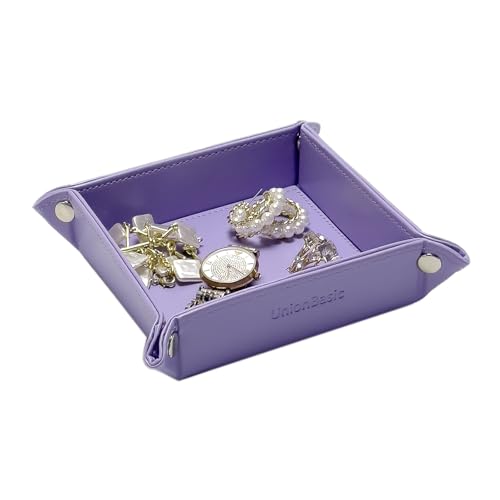 UnionBasic Small Valet Tray, Jewelry Tray for Rings Watches Earrings, Entryway Catchall Caddy for Coins Keys Change, Nightstand Bedside Valet Holder, Trays for Electronic Gadgets, Purple - color: Purple, size: 5.4" x 5.4" x 1.6"