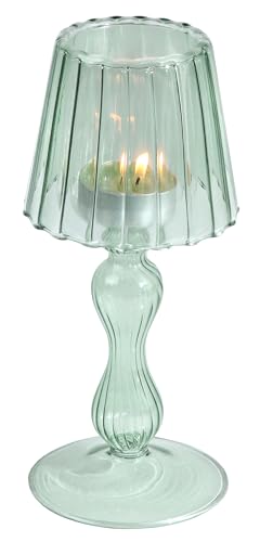 Gurfuy Desk Lamp Shaped Glass Candle Holder - Glass Hurricane Candleholder Crystal Decorative Candle Stand for Table Wedding Dinning Centerpieces Party Supplies Decor DarkGreen - color: Darkgreen