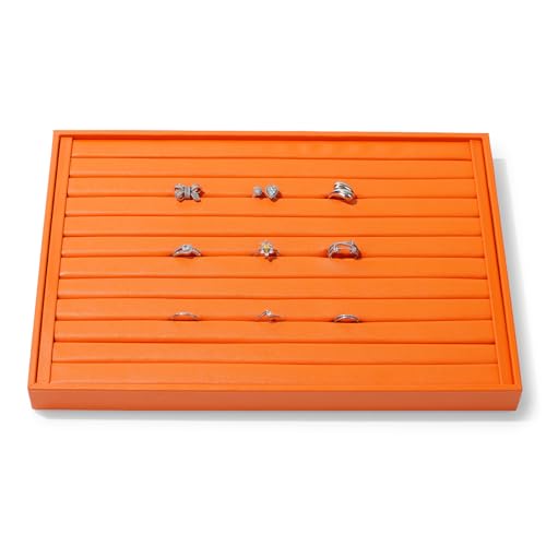 11 Slots PU Leather Ring Earrings Trays Jewelery Tray Ring Earrings Organizer Tray For Rings, Earrings, Coins, Brooches Organizer (Orange) - color: Orange, size: 11 Slot