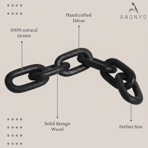 Boho Wooden Link Decor for Coffee Object for Coffee Table & Shelf Knot Sculpture, Farmhouse Rustic Shelf Natural Wood Chain Links for Living Room, Entryway, Console,Office Home Accent (Black Stain) - color: Black Stain