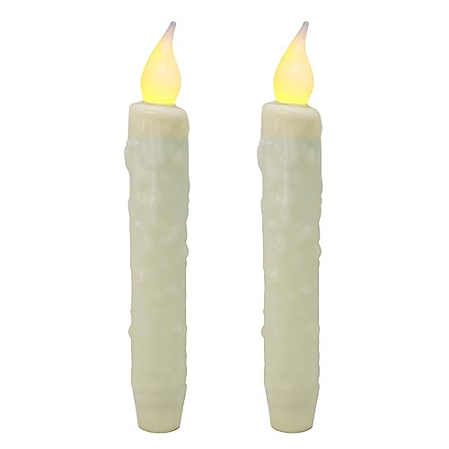 CVHOMEDECO. Real Wax Hand Dipped Battery Operated LED Timer Taper Candles Country Primitive Flameless Lights Décor, 6-3/4 Inch, Ivory, 2 PCS in a Package - color: Ivory 2 Pcs