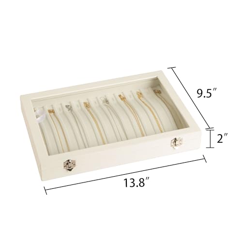 Frebeauty 15 Hooks Necklace Tray Velvet Neckalce Organizer with Clear Lid Lockable Necklace Holder Box Jewelry Organizer for Pendants Chains Necklace Jeweley Tray for Women Girls(Beige) - color: Beige